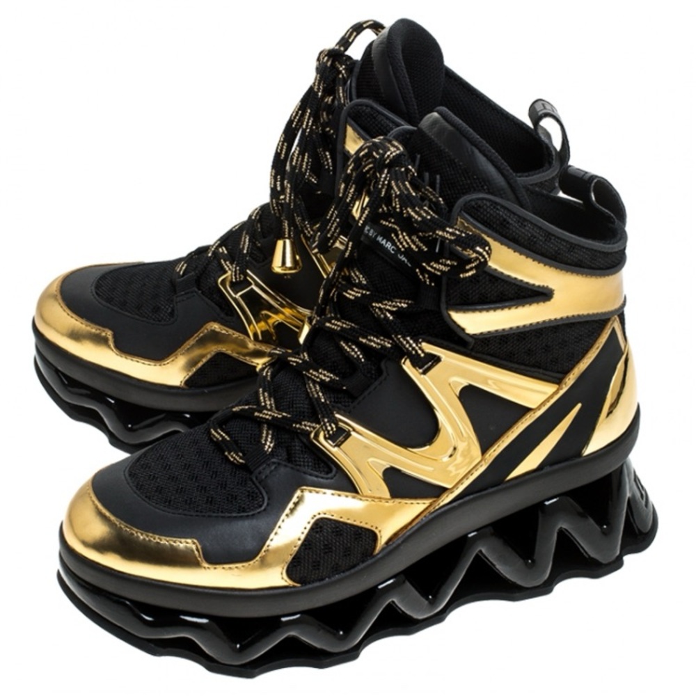 Marc by Marc Jacobs Black/Gold Leather And Mesh Spring Platform Sneakers Size 38